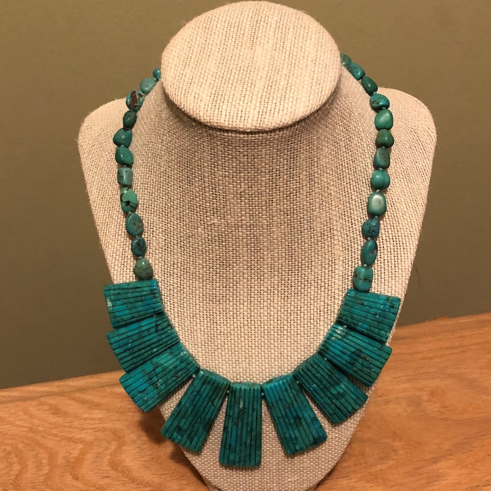 Sally C 925 Reversible Turquoise Bib Necklace